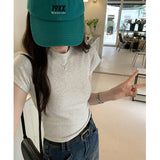 Basic T-Shirt With Shoulder, Round Neck And Short Sleeves, New Slim, High-Waisted, Short-Color Blouse For Women In Spring And Summer