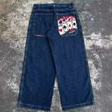 Znbbw Street Jeans Hip-Hop Poker Graphic Printed Loose Jeans Y2K Wide-Legged Pants