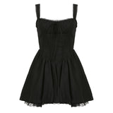 Lace Splicing Waist Fold Plastic Waist Show Thin Halter Skirt 2024 French Lace Ballet Style Swinging Dress