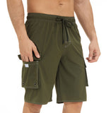 Znbbw Pants Solid Color Multi-Pocket Fake Two Double-Layer Overalls Five-Point Fitness Running Leisure Sports Shorts