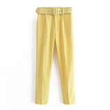 Znbbw 2024 New Pleated Multi-Color Harlan Pants Leisure Solid-Color Women's Pants Belt