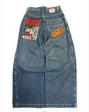 Znbbw Year's Popular Style JNCO Graphics Jeans Y2K Hip-Hop Loose Jeans For Men And Women Harajuku