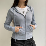Street Solid Color Rib Hooded Hoodie 2024 Autumn New Zipper Pocket Splicing Jacket