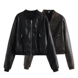 Znbbw Temperament Leisure Spring New Style Retro Standing Collar Locomotive PU Imitation Leather Pilot Jacket Jacket