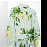 Znbbw Summer Flower Printed Shirt-Style Belt Dress 2183074