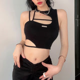 Spring 2024 New Fashionable Street Style Solid Color Asymmetrical Hot Girl Hollowed-Out Short Vest Girl