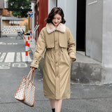 2024, Cotton Jacket Women Long Over The Knee Korean Version Loose Plus Velvet And Thick Trench Coat Pie To Overcome The Overalls Student Coat Winter