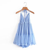 Znbbw The Summer Of 2024, The New Style Baitai Thin Laminated Net Yarn Spliced V-Collar Halter Skirt With Large Bare Back