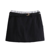 Znbbw New Spring Style Spliced Flat-Angle Trousers, Waist Belt And Skirt Pants 8372032