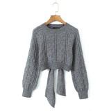 Znbbw New Street Style Open-Back Knitted Sweater In Autumn Is Tied With A Bow.