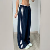 Street Sports Ribbon Color Casual Pants 2024 Spring And Summer New Elastic Waist Belt Loose Wide-Leg Trousers Tide