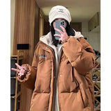 Street Oversize Cotton Clothes Female Winter New Students Fake Two Thick Cotton-Padded Clothes Leisure Retro Cotton-Padded Jacket