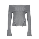 Pure Desire Atmosphere Sense With Open-Shoulder Zipper Hem Pink Long-Sleeved Sweater New Fall 2025 Style