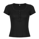 The New Spring / Summer 2024 Product Is Pure Color, Simple, Slim, Thin, Buttoned, Casual Women's Wear, Spicy Girls' Short-Sleeved Blouse