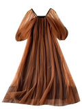 Znbbw Lantern Sleeve Style Square Collar Net Dress Femininity Tea Break Skirt Warm And Long Fairy Skirt