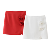 Znbbw Spring Flower Decorated Collar Mini Half Skirt Suit