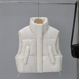 Collar Short Cotton-Padded Jacket Vest Female 2024 Autumn / Winter New Warm And Fashionable High Waist Vest Bread Suit Coat