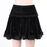 Znbbw Dark Design Embroidered Lace Skirt 2024 Winter High Waist New Black Half Skirt