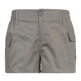 2024 Summer Hot Girls Street Retro To Make Old Low-Waisted Asymmetrical Pocket Tooling Woven Casual Shorts