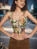 Znbbw Trend Women's Wear Square Collar Hot Strap Small Vest Printed Top Slim Halter Top