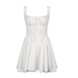 Lace Splicing Waist Fold Plastic Waist Show Thin Halter Skirt 2024 French Lace Ballet Style Swinging Dress