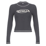 2025 Autumn / Winter Women's Wear Ins Street Trend Card Printing Hit Color Bright Line Long-Sleeved T-Shirt Women