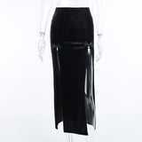 Znbbw Dark 2024 Spring New High-Waisted Suede Double Split Fashion Leisure Spice Girl Full-Length Skirt