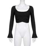 Fashionable Split Horn Sleeve Pull-Rope Blouse Two-Piece Set Of New Spicy Girls In Spring And Summer 2024 Slim And Slim Suit