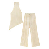Znbbw New Autumn Style Asymmetrical Neck Top 0219810 Pleated Trousers 0219811