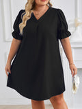 Znbbw Independent Station Spring And Summer New V-Collar Short-Sleeved Solid Color Large-Size Dress