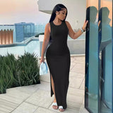 Znbbw Women's Wear Independent Station Commuter Style Long Skirt Sleeveless Round Collar High Waist Dress