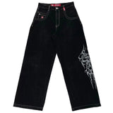 Znbbw Baggy Jeans Street Hip-Hop Rock Pattern Harajuku Wide-Legged Straight-Leg Pants