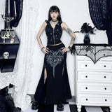 Znbbw Summer 2024 New Spicy Girls Hip Skirt Gothic Print High Sexual Split Half Skirt Woman