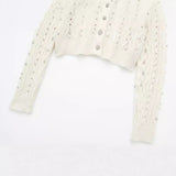 Znbbw Spring Style Beaded Diamond Lapel Knitted Sweater Short Coat 4331141