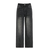 Retro Personality Hot Drill To Make Old Loose Wide-Legged Low-Waisted Jeans New Drooping Casual Pants In Spring And Summer 2024