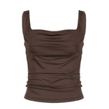 Ins Trend Solid Color Fold Design Square Collar Slim, Basic, Simple Sling Vest, New Summer Style