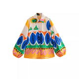 Znbbw Summer Style Fluffy Sleeve Printed Shirt Printed Home Pants Printed Shorts Set