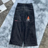 Znbbw Baggy Jeans Street Hip-Hop Rock Pattern Harajuku Wide-Legged Straight-Leg Pants