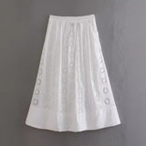 Znbbw Summer Style Hollowed-Out Embroidered Sleeveless Blouse Loose Waist Embroidered Flute Skirt Suit