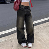 Retro High-Waisted Loose Wash Street Simple Straight Casual Pants 2024 Textured Fabric Jeans