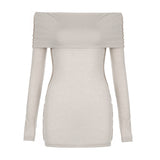 French-Style Shoulder Gentle Knitted Blouse Woman 2025 Early Autumn Solid Color Slim Showing Thin Shoulder Hot Girl Long-Sleeved T-Shirt