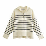 Znbbw New Winter Sweater With Loose Stripes And Casual Sweaters