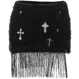 Znbbw High-Waisted Cross Printed Fringed Wool Skirt Autumn Fashion Leisure Spicy Girls Skirt Children