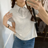 Pure Hot Girls Polo Collar Solid Color Short-Sleeved T-Shirt Women's Summer New Design Style Basic Style Blouse