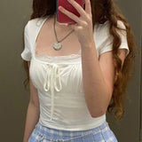 2024 Summer New Fashion Ins Pure Gentle Wind Strap Pleated Lace Fake Two Blouses