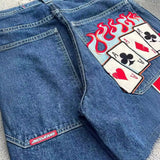 Znbbw Street Jeans Hip-Hop Poker Graphic Printed Loose Jeans Y2K Wide-Legged Pants