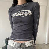 2025 Autumn / Winter Women's Wear Ins Street Trend Card Printing Hit Color Bright Line Long-Sleeved T-Shirt Women