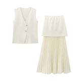 Znbbw New Knitted Vest Knitted Spliced Medium-Length Half Skirt Suit