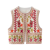 Znbbw New Embroidery Short Style Casual Round Neck Cardigan Vest
