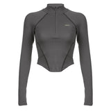 2024 Fashionable Women's Wear Ins Street Fashion Spicy Girl Style Invisible Zipper Collar Line T-Shirt